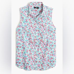Sleeveless pink floral cotton poplin shirt in signature fit